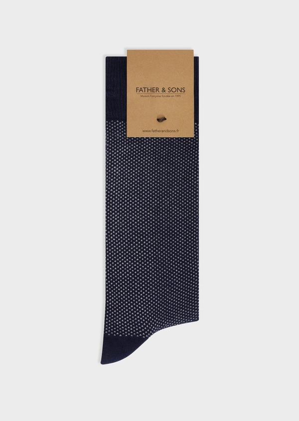 Chaussettes en coton bio mélangé bleu indigo à pois écrus - Father and Sons 67812