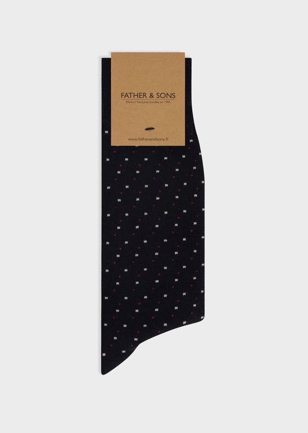 Chaussettes en coton bio mélangé noir à pois beige et vermillon - Father and Sons 67823