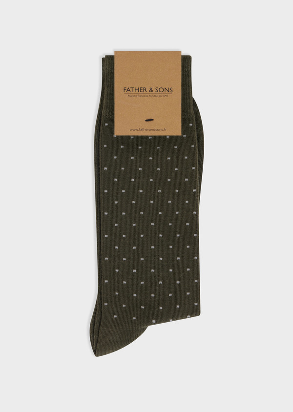 Chaussettes en coton bio mélangé olive à pois gris - Father and Sons 67834