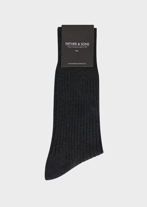 Chaussettes en coton fil d'Ecosse uni gris anthracite chiné - Father and Sons 69582