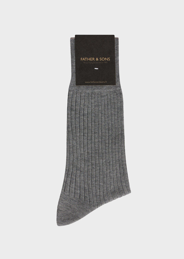 Chaussettes en coton fil d'Ecosse uni gris moyen - Father and Sons 69581