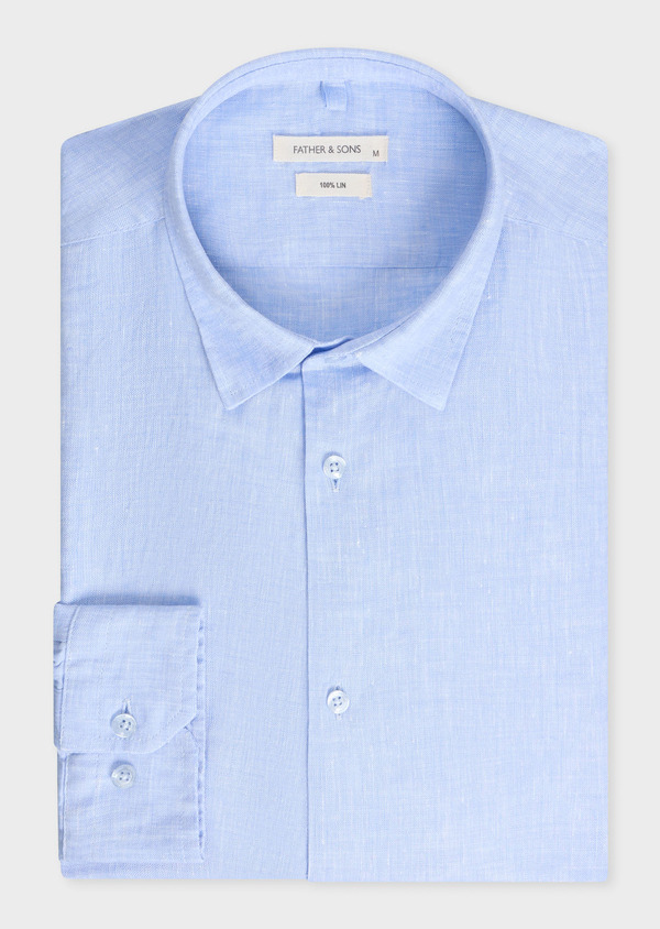 Chemise sport Slim en lin uni bleu azur - Father and Sons 69651