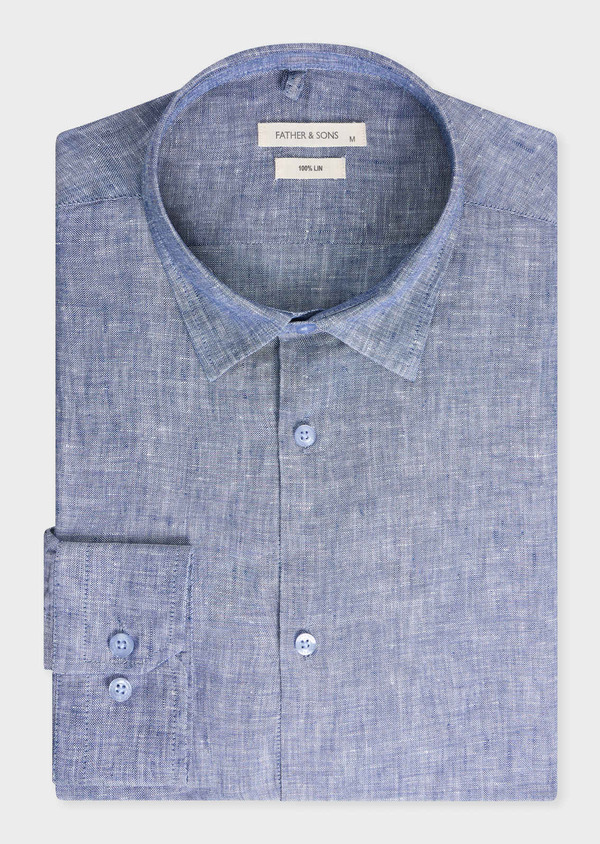 Chemise sport Slim en lin uni bleu chambray - Father and Sons 69642