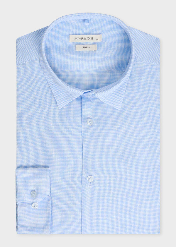 Chemise sport Slim en lin bleu ciel à carreaux blancs - Father and Sons 69654