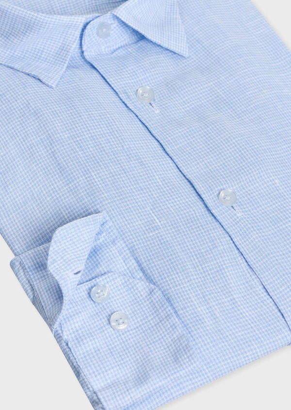 Chemise sport Slim en lin bleu ciel à carreaux blancs - Father and Sons 69656