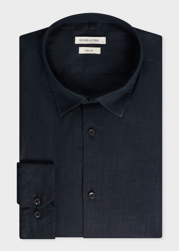 Chemise sport Slim en lin uni noir - Father and Sons 69639