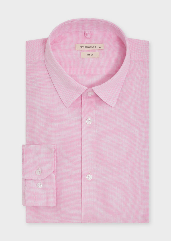 Chemise sport Slim en lin rose à carreaux blancs - Father and Sons 70625