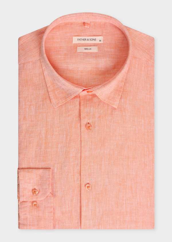 Chemise sport Slim en lin uni terracotta - Father and Sons 69648