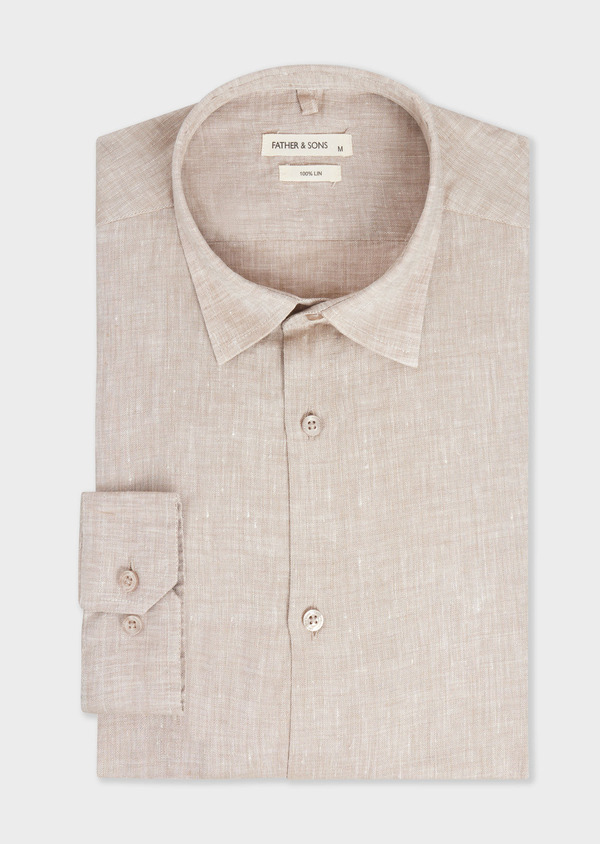 Chemise sport Slim en lin uni beige - Father and Sons 65127