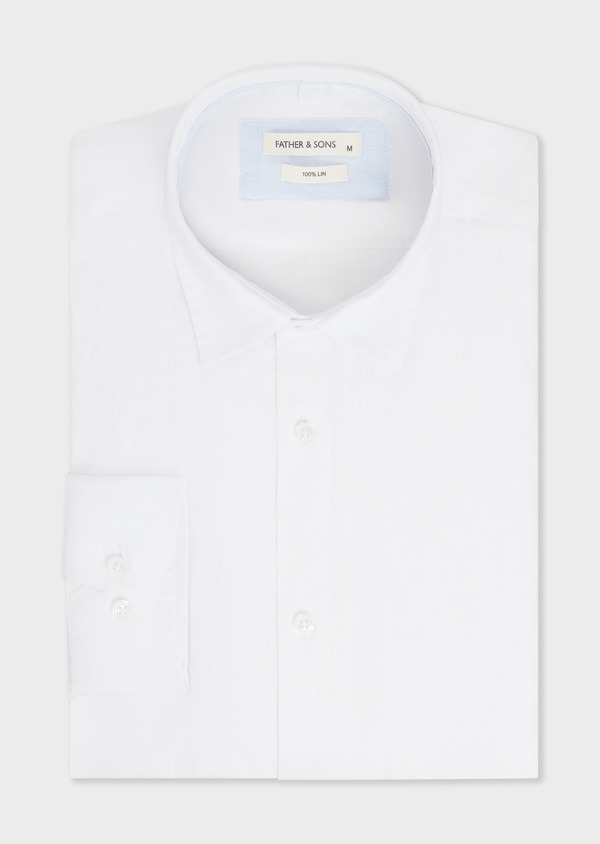 Chemise sport Slim en lin uni blanc - Father and Sons 65121