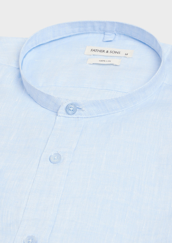 Chemise sport Slim en lin uni bleu ciel à col officier - Father and Sons 65119