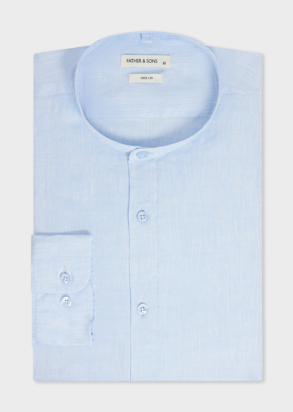 Chemise sport Slim en lin uni bleu ciel à col officier - Father and Sons 65118