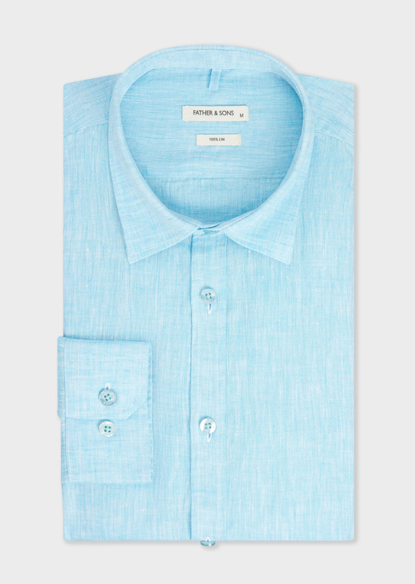 Chemise sport Slim en lin uni bleu turquin - Father and Sons 65130