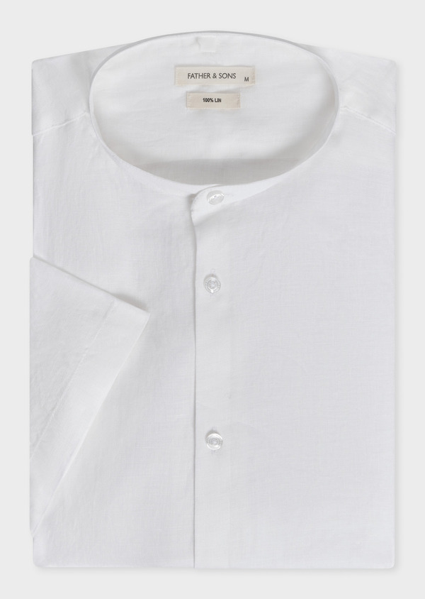 Chemise manches courtes Slim en popeline de lin uni blanc à col officier - Father and Sons 69657