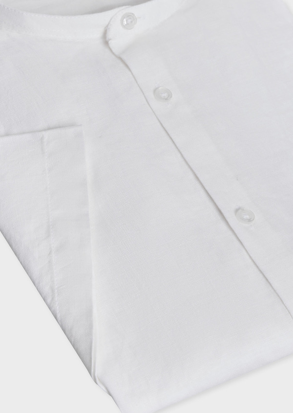 Chemise manches courtes Slim en popeline de lin uni blanc à col officier - Father and Sons 69659