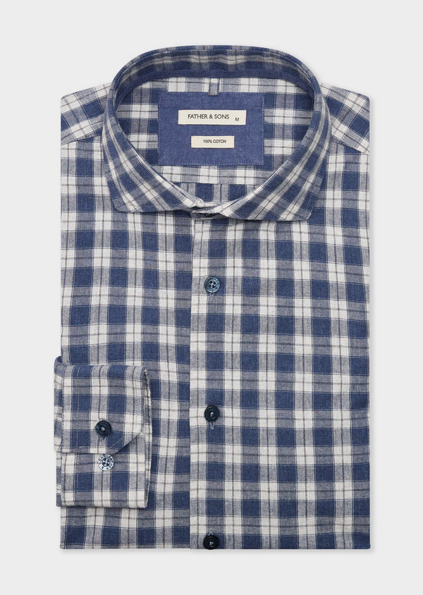 Chemise Regular en popeline de coton blanc à carreaux bleu turquin - Father and Sons 68865