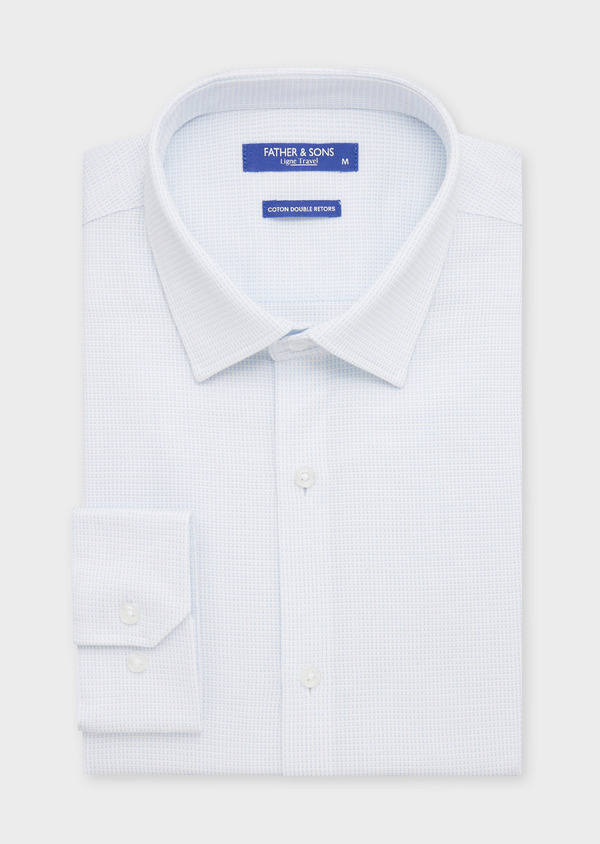 Chemise habillée non-iron Regular en coton Jacquard uni bleu pâle et blanc - Father and Sons 58831