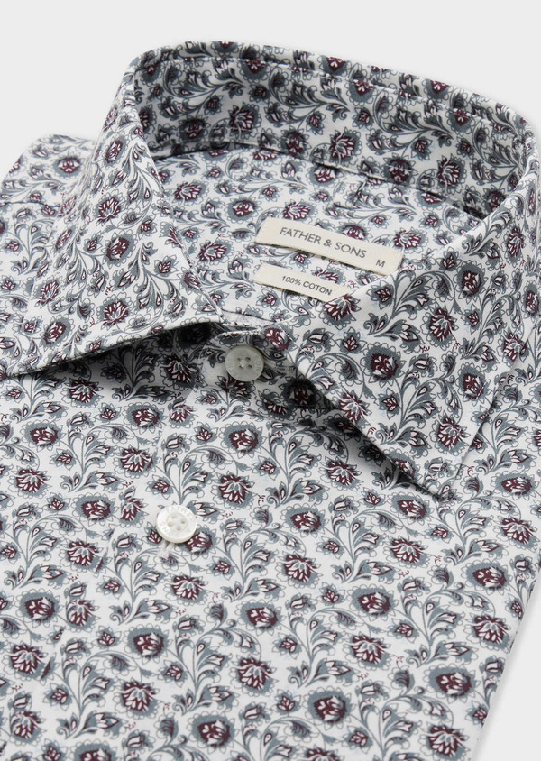 Chemise Regular en popeline de coton blanc à motif fleuri rouge et kaki - Father and Sons 67921