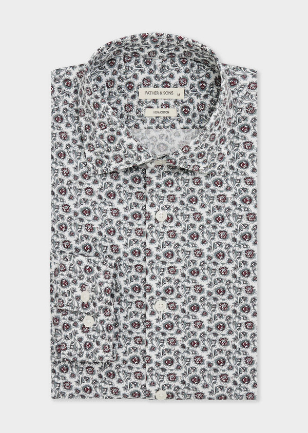 Chemise Regular en popeline de coton blanc à motif fleuri rouge et kaki - Father and Sons 67920