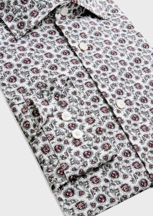 Chemise Regular en popeline de coton blanc à motif fleuri rouge et kaki - Father and Sons 67922