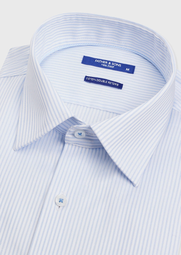 Chemise non-iron Regular en coton façonné blanc à rayures bleues - Father and Sons 68445