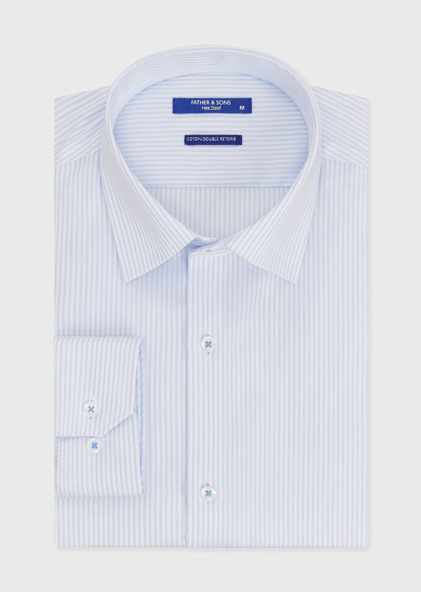 Chemise non-iron Regular en coton façonné blanc à rayures bleues - Father and Sons 68444