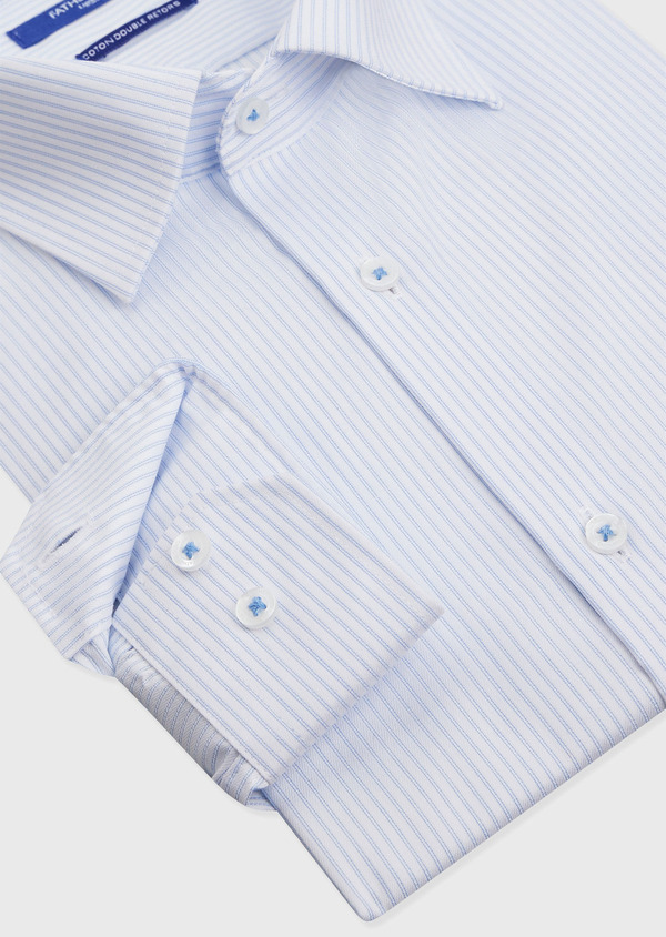 Chemise non-iron Regular en coton façonné blanc à rayures bleues - Father and Sons 68446