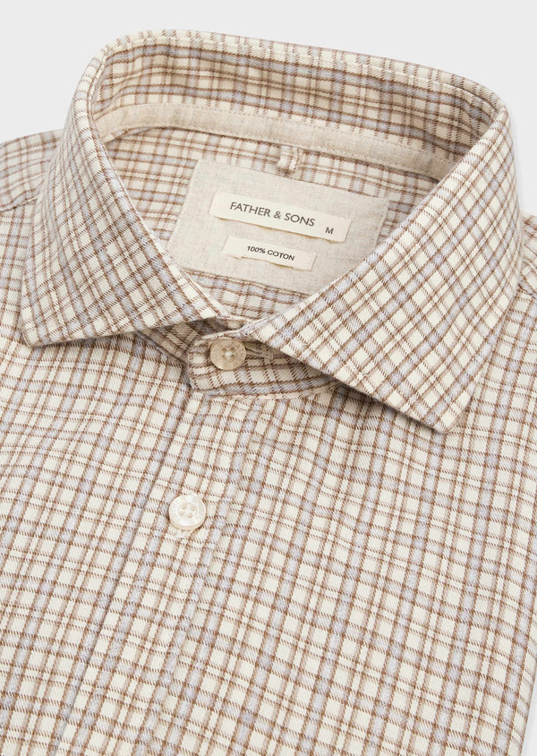 Chemise Slim en twill de coton beige à carreaux - Father and Sons 68857