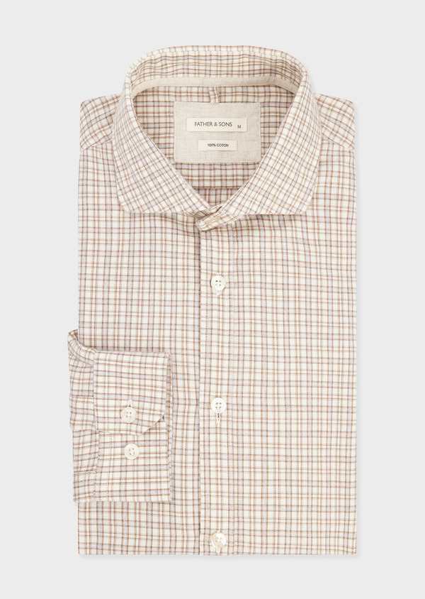 Chemise Slim en twill de coton beige à carreaux - Father and Sons 68856