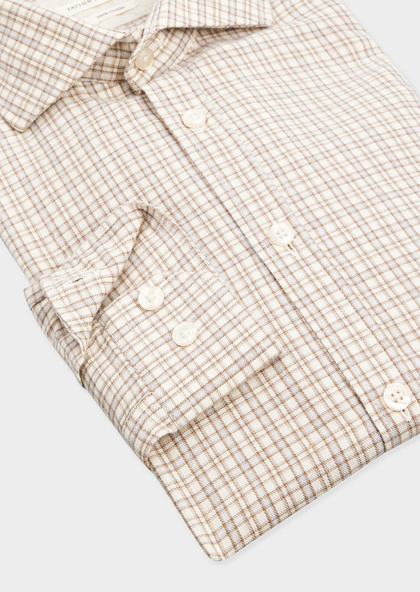 Chemise Slim en twill de coton beige à carreaux - Father and Sons 68858