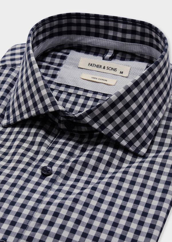 Chemise Slim en popeline de coton bleu marine à carreaux blancs - Father and Sons 67945