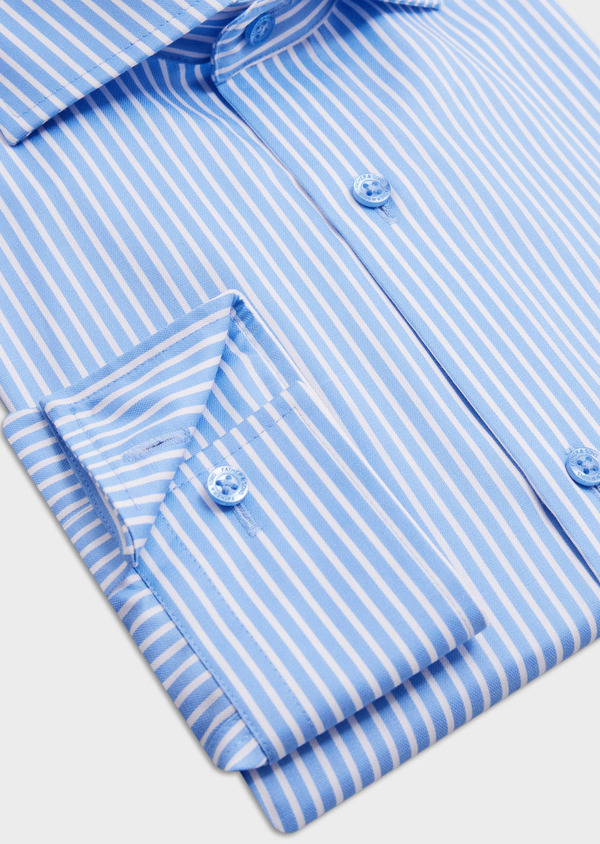 Chemise non-iron Slim en coton façonné blanc à rayures bleu azur - Father and Sons 67743