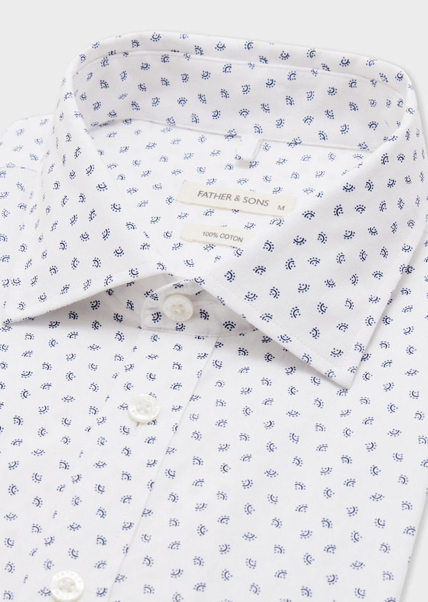 Chemise Slim en popeline de coton blanc à motif bleu - Father and Sons 67924