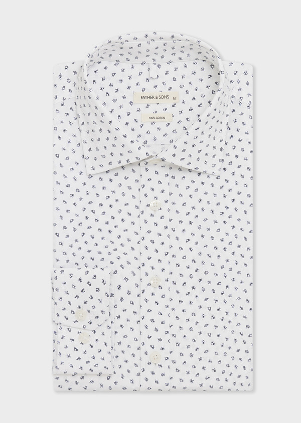 Chemise Slim en popeline de coton blanc à motif bleu - Father and Sons 67923