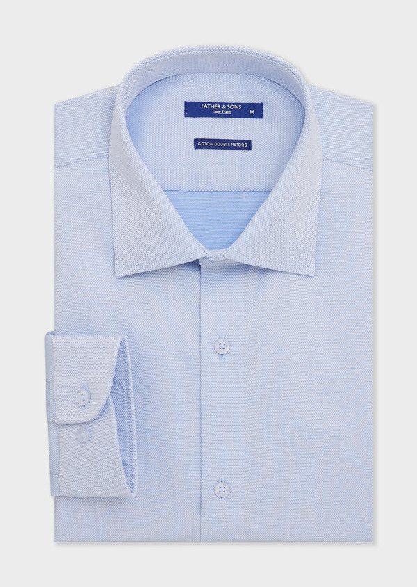 Chemise non-iron Slim en coton façonné bleu ciel à motif - Father and Sons 67747