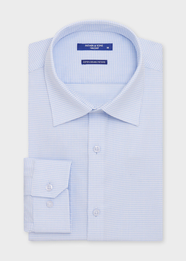 Chemise non-iron Slim en coton façonné bleu ciel à carreaux - Father and Sons 67750