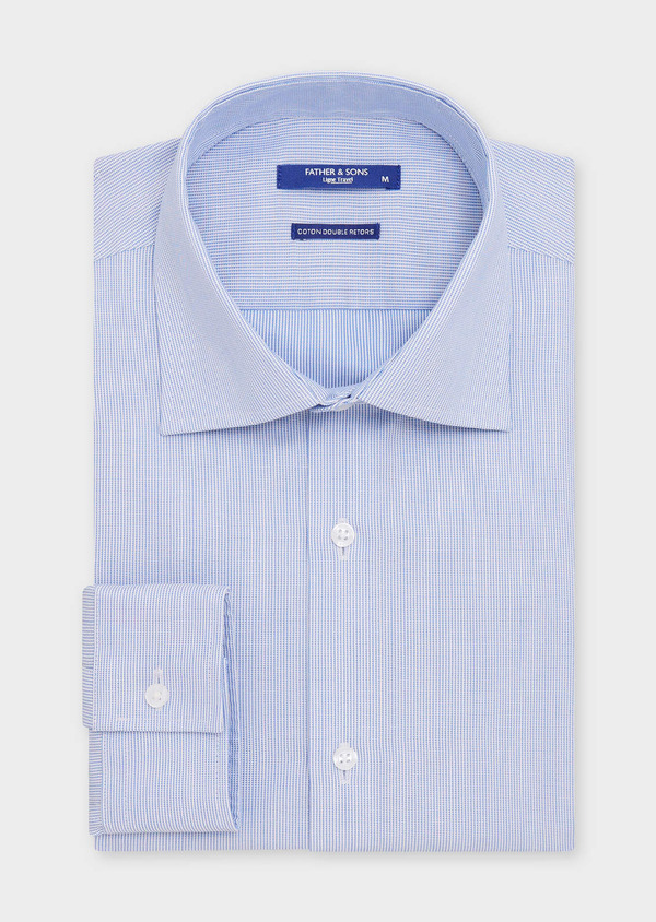 Chemise non-iron Slim en coton façonné blanc à motif bleu ciel - Father and Sons 67753