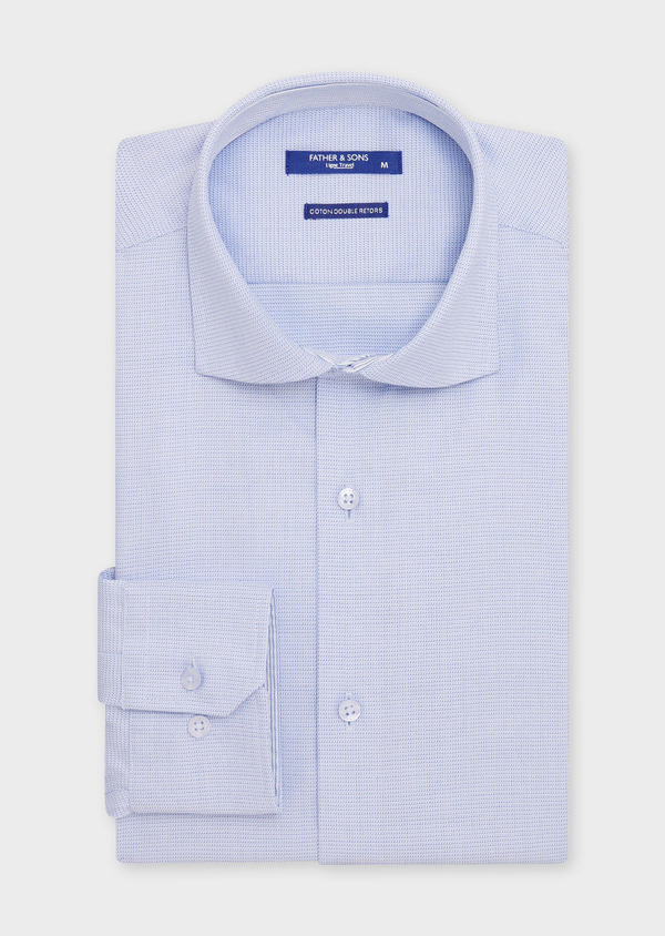 Chemise non-iron Slim en popeline de coton bleu ciel à motif - Father and Sons 67762