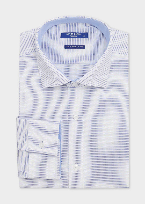 Chemise non-iron Slim en coton façonné blanc à motif bleu - Father and Sons 67768