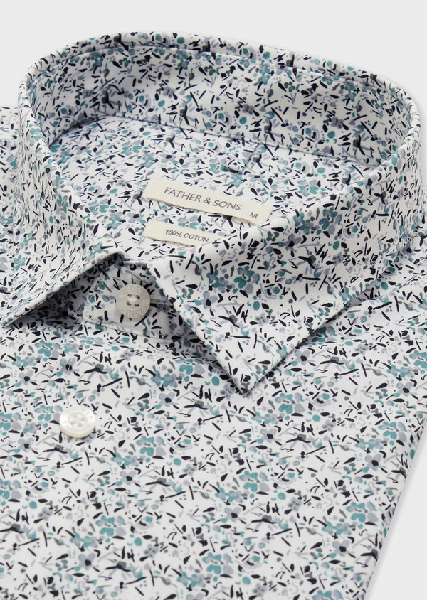 Chemise Slim en popeline de coton à motif fleuri vert et gris - Father and Sons 67939