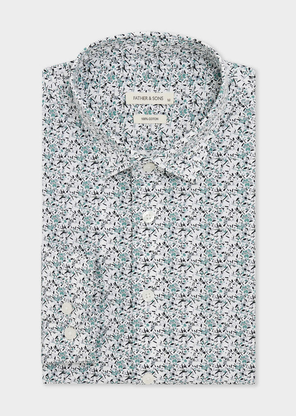 Chemise Slim en popeline de coton à motif fleuri vert et gris - Father and Sons 67938