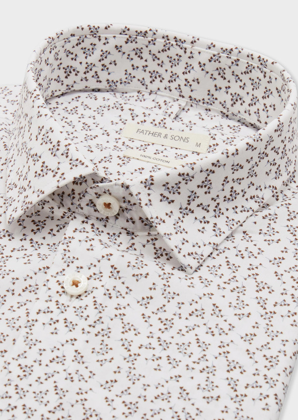 Chemise Slim en popeline de coton blanc à motif fleuri marron - Father and Sons 67912