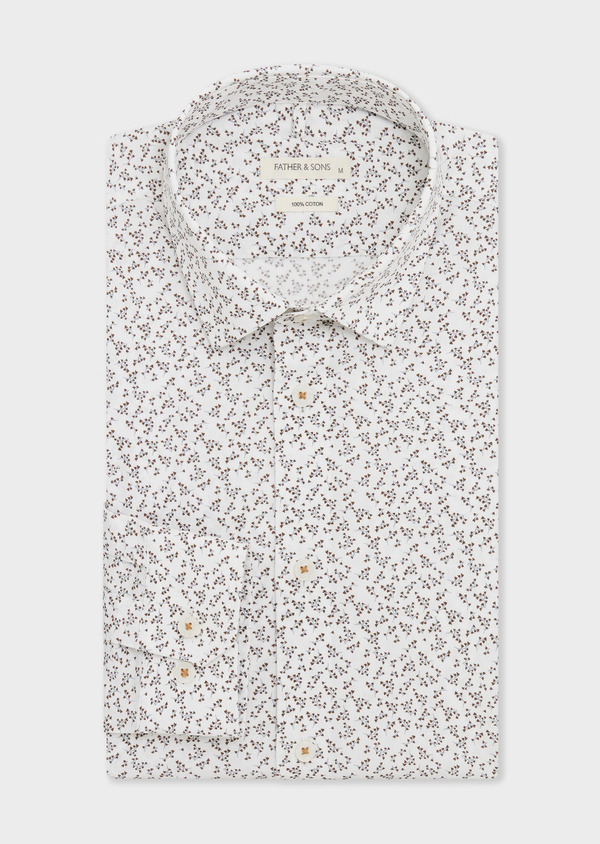 Chemise Slim en popeline de coton blanc à motif fleuri marron - Father and Sons 67911