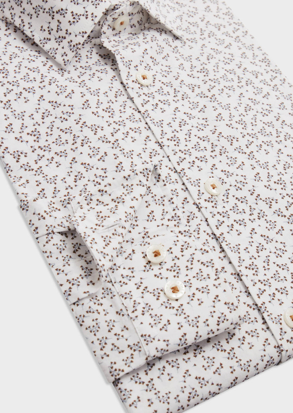 Chemise Slim en popeline de coton blanc à motif fleuri marron - Father and Sons 67913