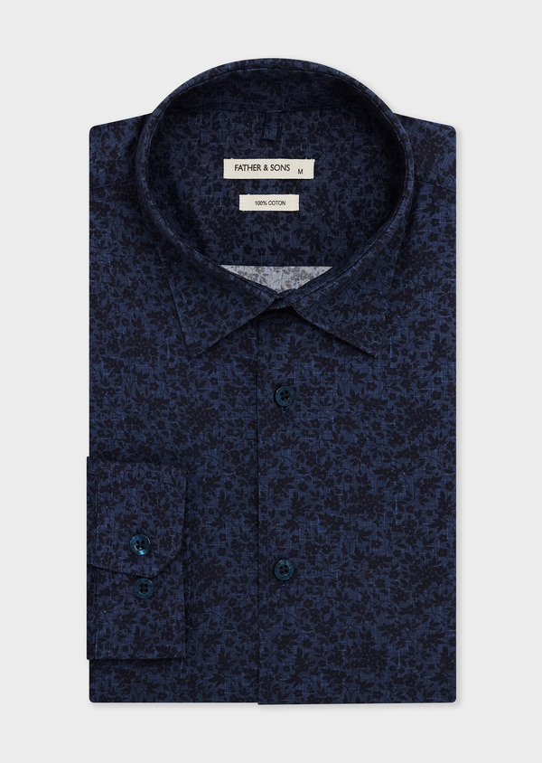 Chemise Slim en popeline de coton bleu indigo à motif fleuri - Father and Sons 67932