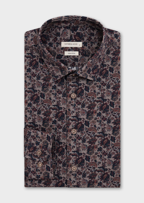 Chemise Slim en popeline de coton marron à motif fleuri - Father and Sons 67926