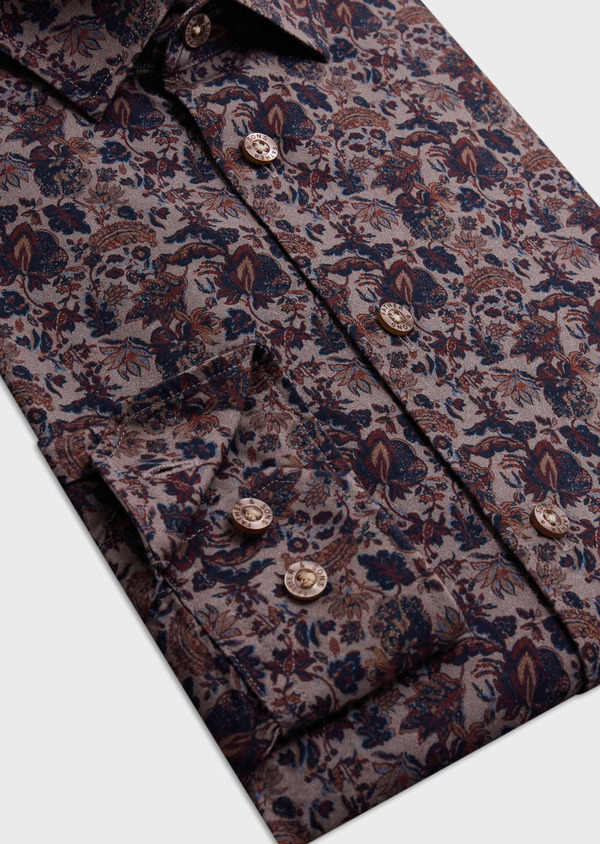 Chemise Slim en popeline de coton marron à motif fleuri - Father and Sons 67928