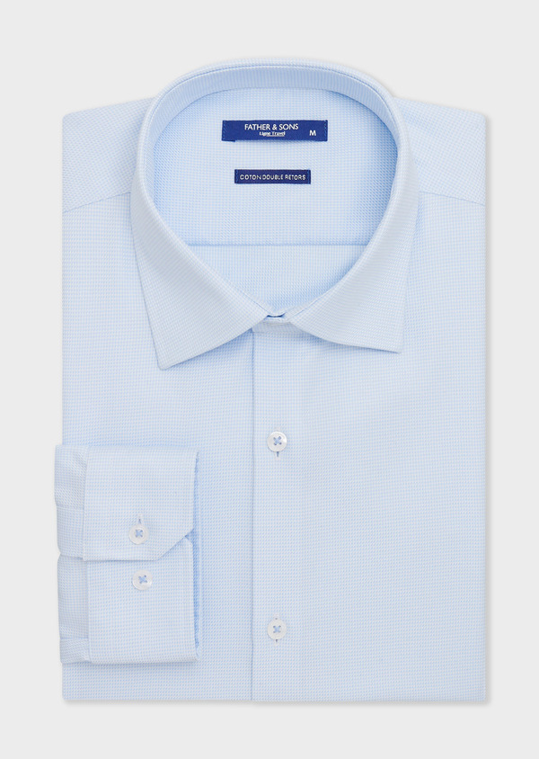 Chemise non iron Slim en coton faconne bleu a motif pied de poule Father and Sons