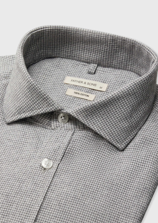 Chemise Slim en popeline de coton gris à motif pied-de-poule - Father and Sons 68881