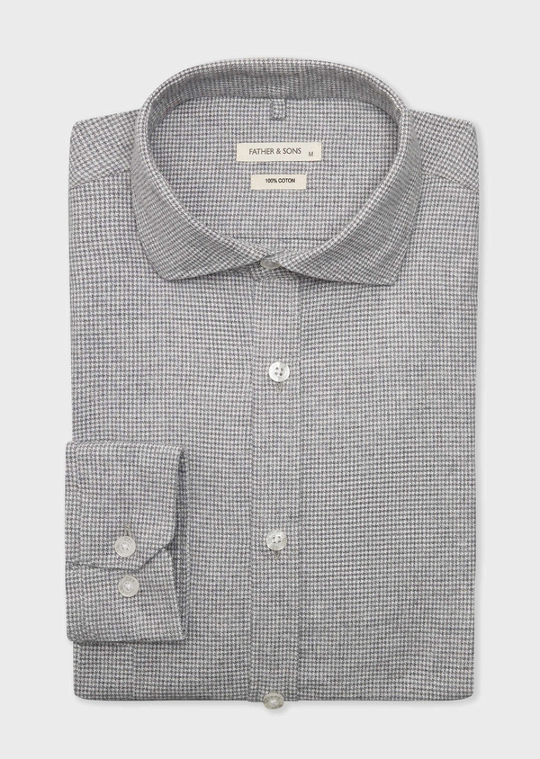 Chemise Slim en popeline de coton gris à motif pied-de-poule - Father and Sons 68880